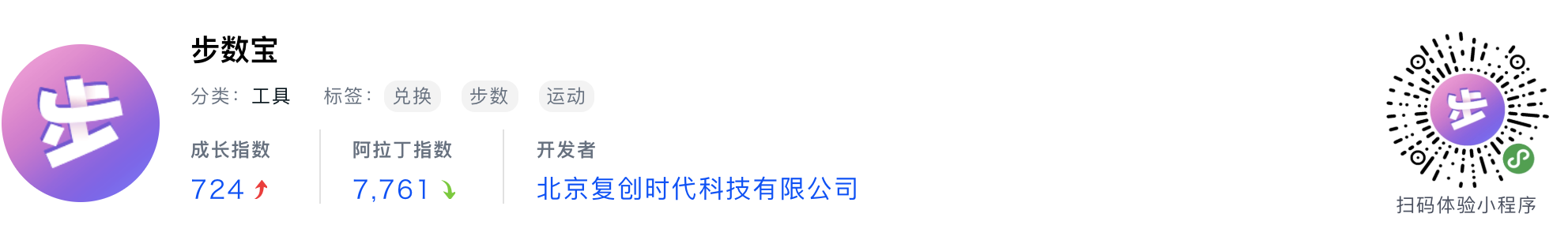 WeChatミニプログラム最新ランキングTOP20【2019年6月版】14位 ：步数宝