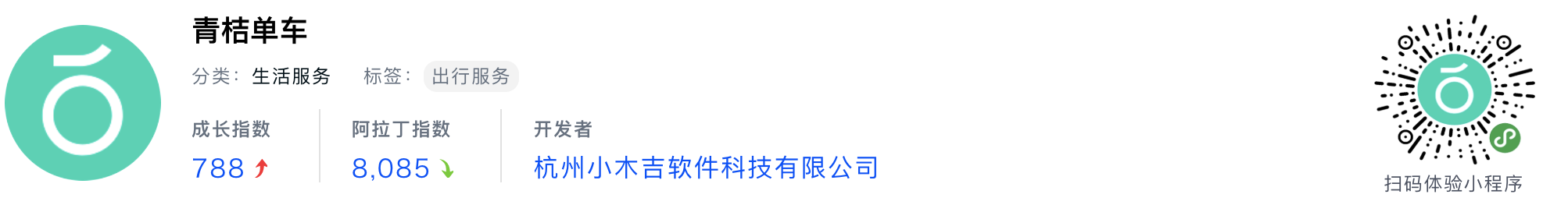 WeChatミニプログラム最新ランキングTOP20【2019年6月版】20位 ：青桔单车