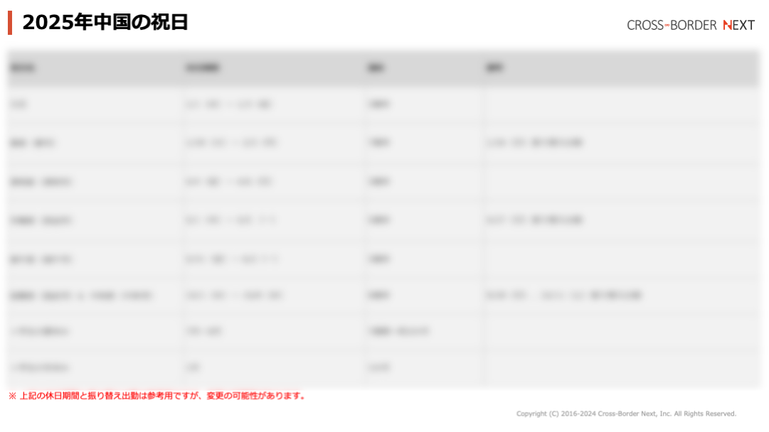 中国休日一覧