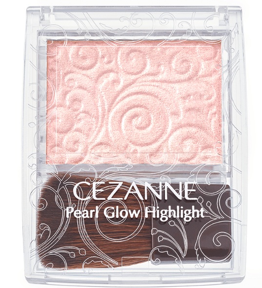 Cezanne Pearl Glow Highlight palette in a clear case, pink highlight above brown shade with decorative swirls.