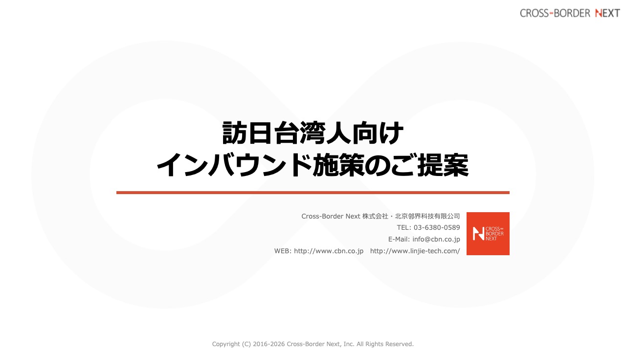 Proposal for inbound measures for Taiwanese visitors to Japan (title slide) - Cross-Border Next logo in corner