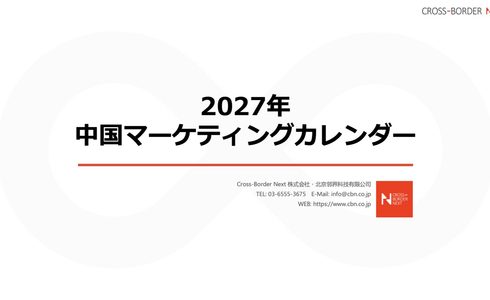 Cover slide: 2027 Chinese Marketing Calendar with Cross-Border Next branding on a white background.